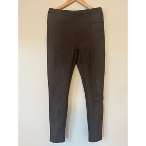 Spanx Faux Suede Leggings Chocolate Brown Women's Size M Seamed Front Pull On